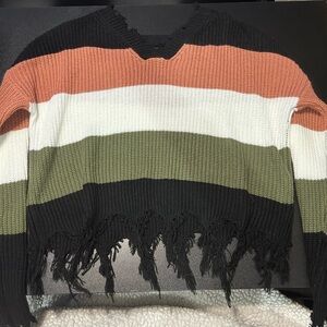 Striped Fringed Women's Sweater